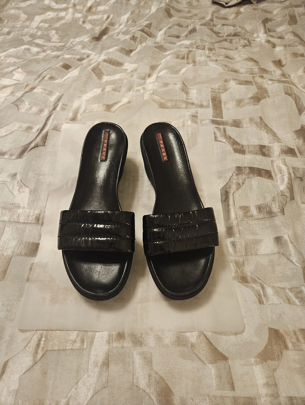 Prada Black Leather Slide Sandals EU 40.5 or US 10 - Picture 2 of 11